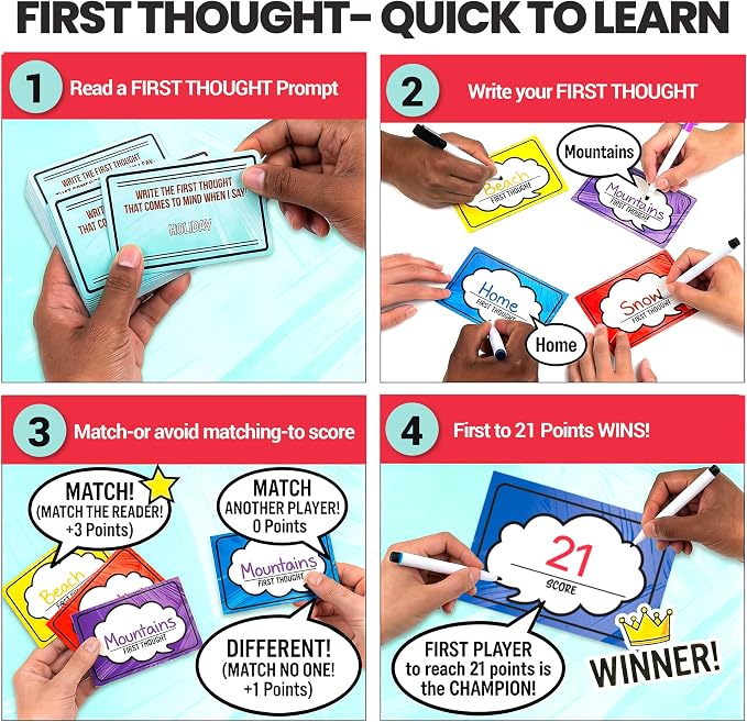 FIRST THOUGHT Family Board Game | The Hilarious Quick-Thinking Party Game | Family-Friendly Board Game | Great for Game Nights | Easy to Learn & Play Anywhere | Perfect for 4-8 Players