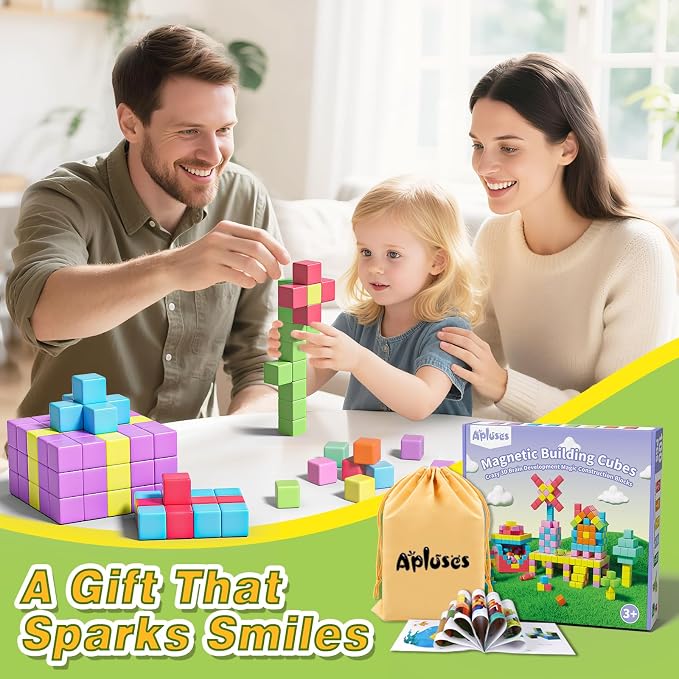 Apluses Magnetic Blocks for Toddlers Toys, Magnetic Building Cubes Toy for Sensory STEM Autism Education Preschool, Magnet Toys for 3 4 5 6 Year Old, Birthday Gifts Games for Boys Girls