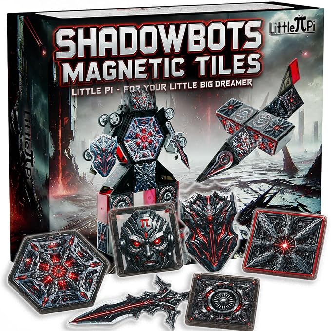 Little Pi ShadowBots Magnetic Tiles 58 PCS | Transform Robot Villain Building Set with Sword & Shield | STEM Toys for Kids Age 3 4 5 6 7 8