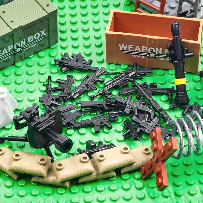 25 Pcs Weapons Pack Military Toy Soldiers Figures Army Equipment Toy Set - Gear Sets Pieces Weapon Battle Building Blocks Compatible with Major Brand, 3 Years Old and up