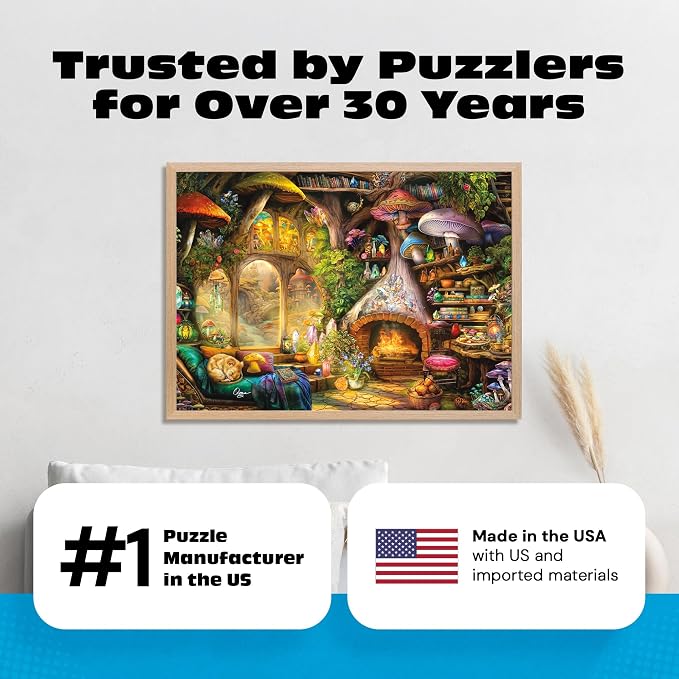 Buffalo Games Aimee Stewart Merry Mushroom Cottage 1000 Piece Jigsaw Puzzle - Rectangular, Fantasy Theme - Puzzles for Adults - Full-Color Poster - Recycled Board