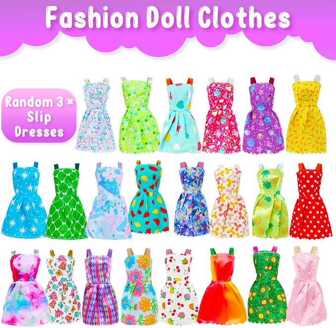 11 Pcs Doll Clothes Including Evening Fishtail Dress Shiny Sequined Slip Dress Fashionable Short Skirt Casual Outfits Top and Pants for 11.5 inch Girl Dolls (No Doll)