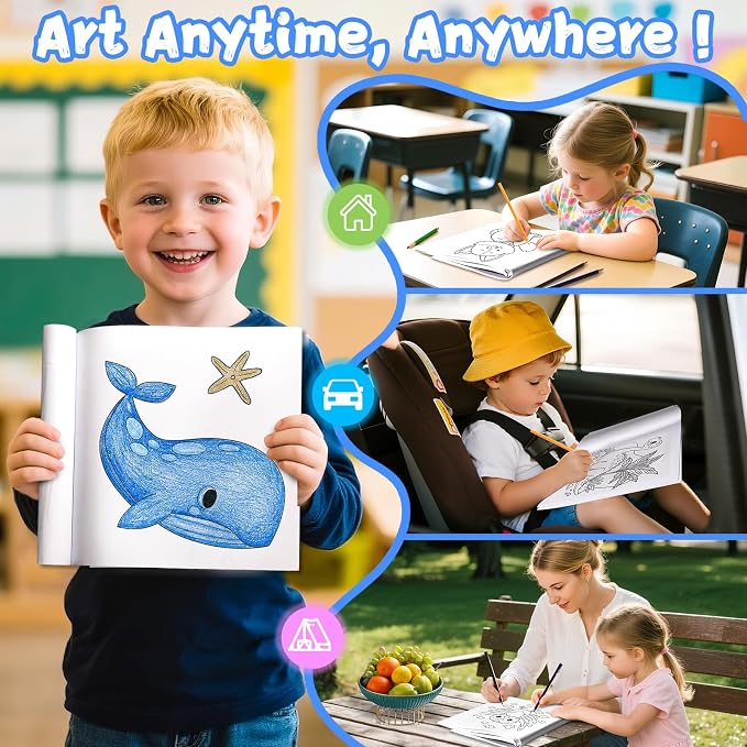 KIDS KING Coloring Book Kit, 5 Themes: Letters & Numbers | Animals | Ocean | Dinosaurs | Birds, Contains Colored Pencils Cute Styles for Painting, Arts & Crafts for Adults and Teens