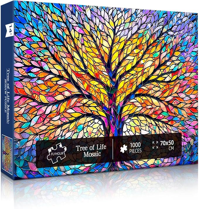 Tree of Life Mosaic Puzzles for Adults 1000 Pieces,Challenging Jigsaw Puzzles for Adults 1000 Pieces,Hard Difficult Impossible Puzzle for Family Game Night,Puzzle with Letters on Back Games