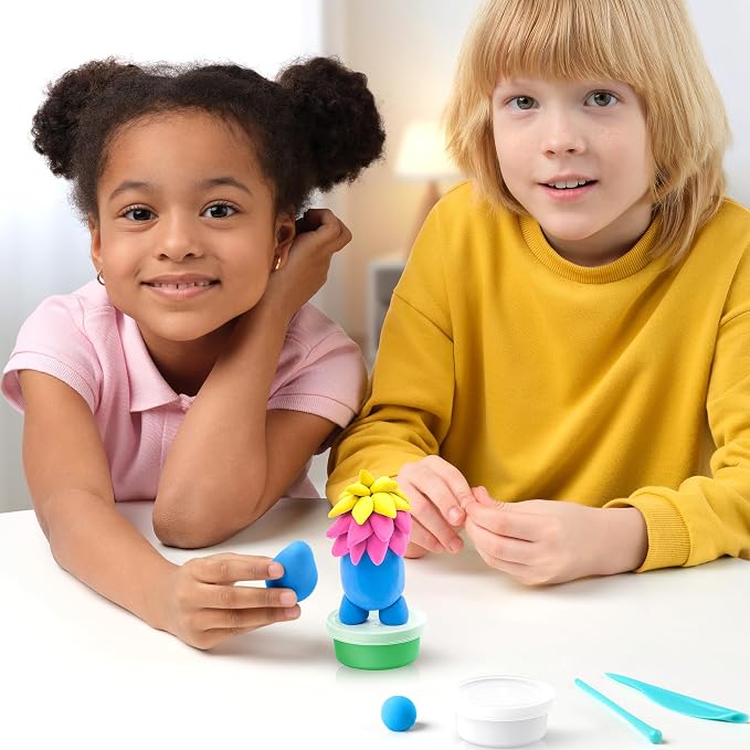 HEY CLAY Set - Colourful Modeling Air Dry Clay Kit for Kids 15 cans and Sculpting Tools with Fun Interactive Instructions App - Children 3+ (Monsters)
