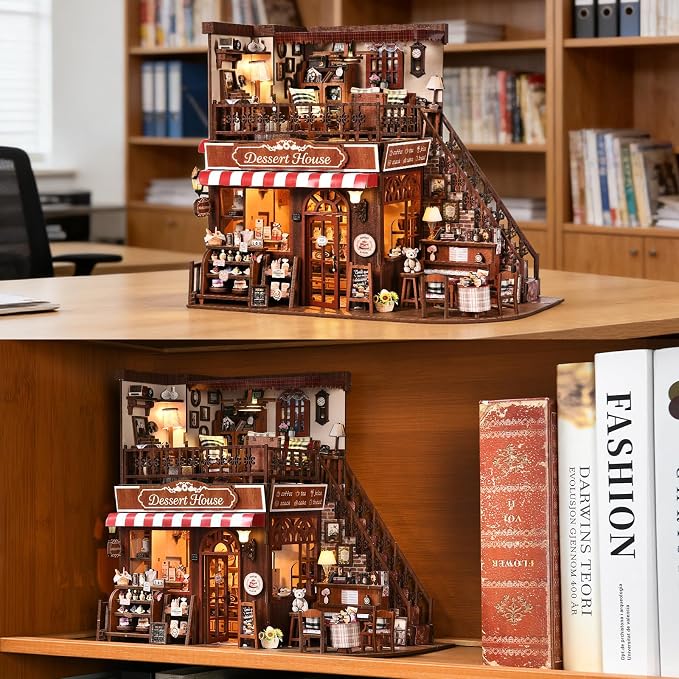 TOYQI Mini House Kit, DIY Miniature Dollhouse Book Nook Kits for Adult | 3D Wooden Puzzle Booknook with LED Light, Diorama Building Home Decor Gifts for Family Lovers