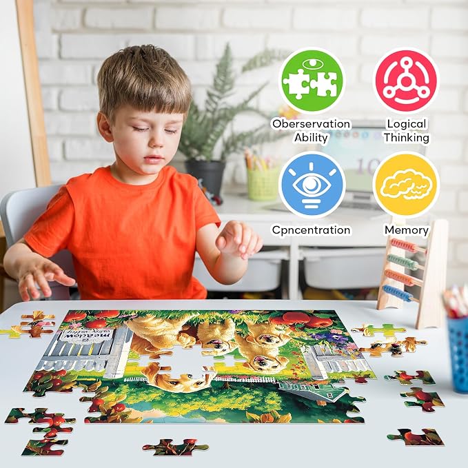 Jeacirio Puzzles for Kids Ages 4-6 6-8, 100 Piece Puzzles for Kids, Golden Retriever Dog Family Jigsaw Puzzle, Educational Puzzle Toys for Boys and Girls, Kids Puzzles Ages 5-8 8-10, 15 x 11 Inch
