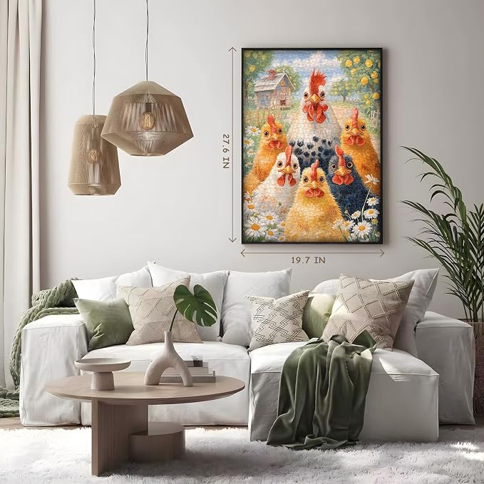 Funny Farm Chicken for Adults 1000 Pieces, Country Rooster Jigsaw Puzzle | Farm Animal Flower Jigsaw Puzzle,Cute Abstract Chicken Puzzle 1000 pieces,Home Decor,Challenge for Adults Painting