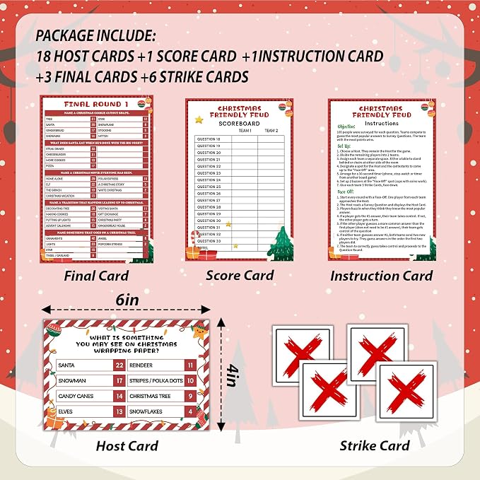 Christmas Friendly Feud Game, Snowman Themed Party Game for Family, Winter Party Supplies and Activities Decorations, Holiday Trivia Games for Large Groups, 1 Pack(02)