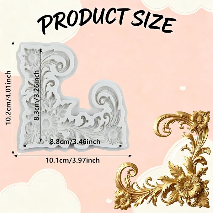 Baroque Polymer Clay Molds Curlicues Scroll Lace Silicone Mold Baroque Relief Flower Mold for Epoxy Resin Casting DIY Crafts Air Dry Polymer Crafts Supplies Clay Tools