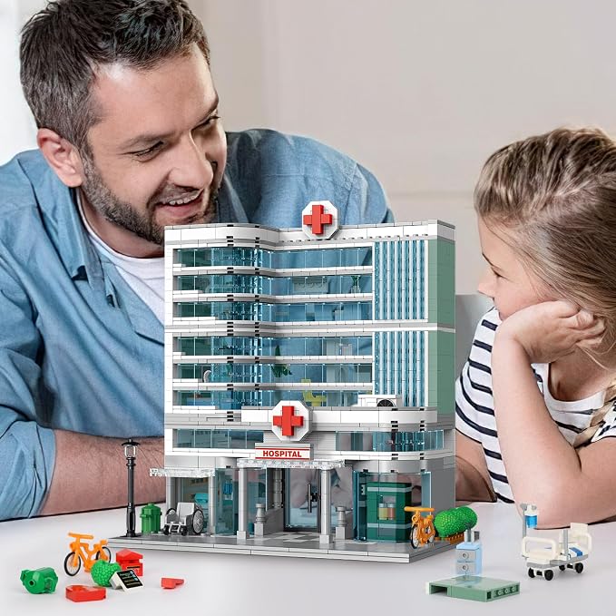 NEWABWN City Hospital Building Set Compatible with Lego, 1350 Pieces Modular 3-Story Medical Center with LED Lighting, Building Set for Adults and Kids Ages 10+, Gift for Boys and Girls