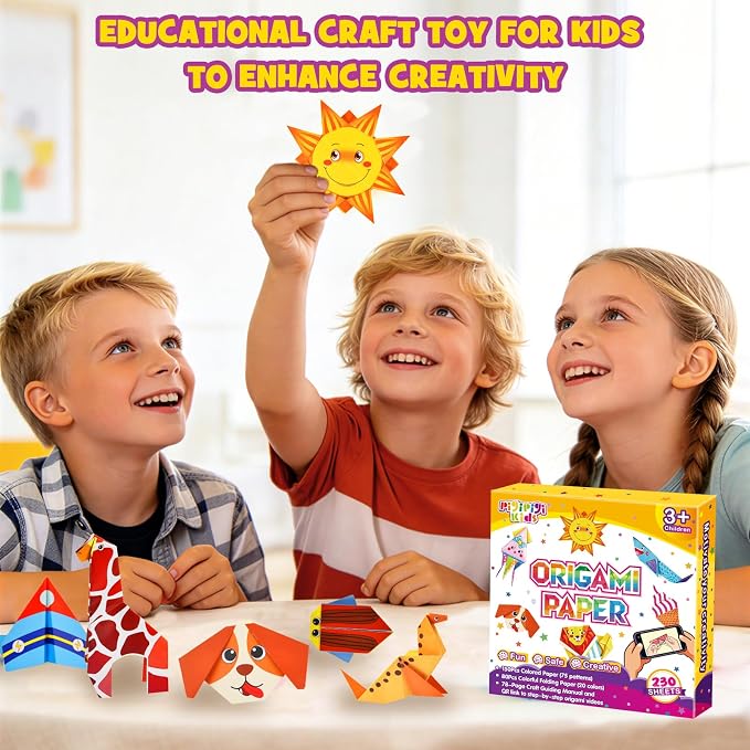 Pigipigi Kids Craft Origami Paper Kit for Kids Ages 5-8 8-12, with Guiding Book, 230 Sheets DIY Art and Crafts Supplies, Colorful Folding Papers Set Projects Gifts Activity for Boy Girl Toys(Cartoon)