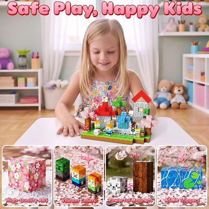 200PCS Magnetic Blocks, 0.8inch Magnetic Building Blocks, Magnetic Cubes, Sensory Stacking Toys for STEM Constructions Magnet Blocks for Kids Age 4 5 6 7 8-12, Boys Girls Birthday Gifts