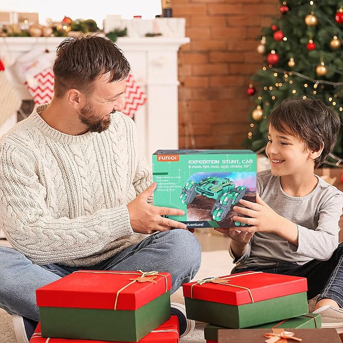 FUNiOi Cool 8WD RC Stunt Car for Kids Ages 6 7 8-12 13 14 Year Old - Remote & Gesture Hand-Controlled Toy with Lights & Music, Rotating Drift Car for Boys, 2.4Ghz