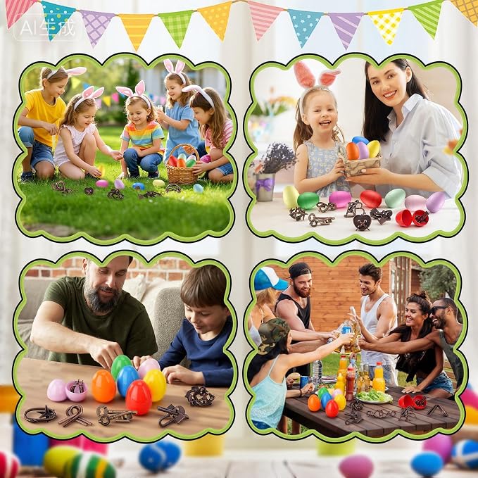 16 Pack Easter Eggs Filled with Brain Teaser Puzzles Toys, Easters Basket Stuffers for Kids Teens Adults, Easters Egg Fillers for Kids Boys Girls, Easter Eggs Hunt Game, Classroom Prize Supplies