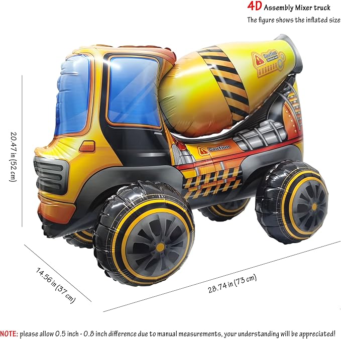 Construction Balloon Standing Mixer Truck Vehicle Birthday Foil Balloon | For Construction Vehicle Transportation Birthday Theme Party Baby Shower Decoration Supplies