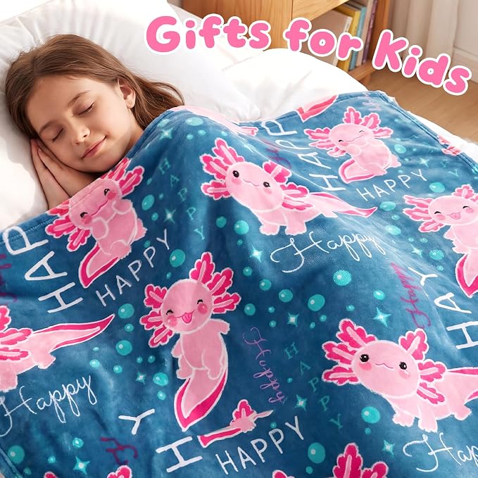 ORDM Axolotl Gifts for Girls Blanket, Glow in The Dark Blanket Axolotl Toy, Birthday Gifts for Teen Girls, Kids Toddler Cute Salamander Room Decor 60"x80"