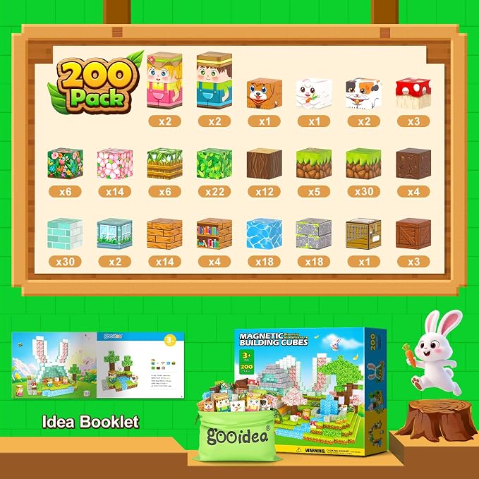 Gooidea 200 Magnetic Blocks Magnetic Building Blocks, Mine Magnet World Building Crafts, Sensory Toys Learning Game, for Kids Ages 3-5 5-7 8-12 Year Old - Garden Wonderland Playset