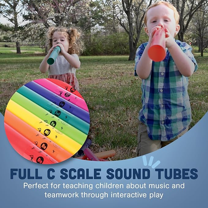 Constructive Playthings Boomwhackers Music Tubes, C to C Scale Musical Sound Tube, Classroom Instruments for Kids, Diatonic Set of 8