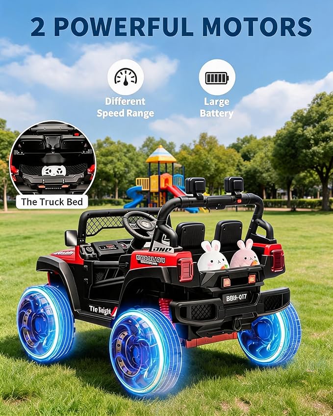 GarveeLife 12V Kids Ride On Car, 2 Seater Electric Toy Car for Toddlers and Children, Ride On Toys with Parent Remote Control, Battery-Powered w/Music & LED Lights