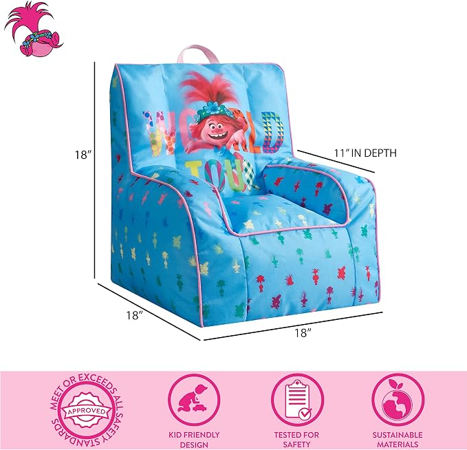 Trolls World Tour Kids Nylon Bean Bag Chair with Piping & Top Carry Handle