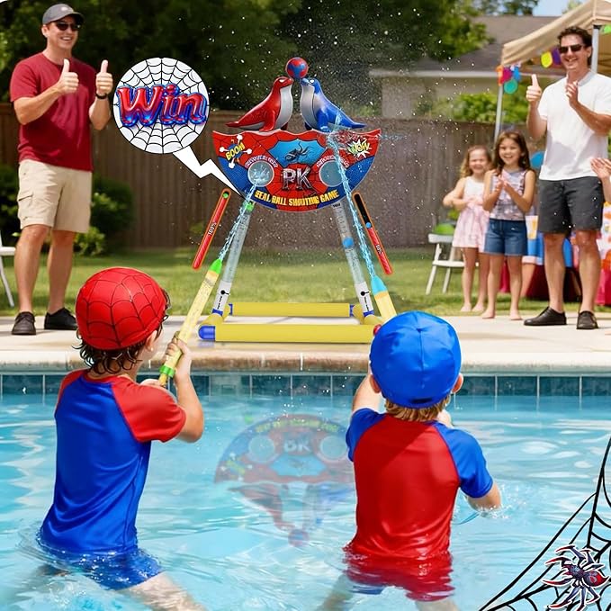 DX DA XIN Seal Ball Water Shooting Game for Kids, Water Floating Shooting Target with 2 Blaster Squirt Guns,Beach Party Outdoor Pool Summer Water Toys Gifts for 3 4 5 6 7 8 9 Years Old Boy Girls