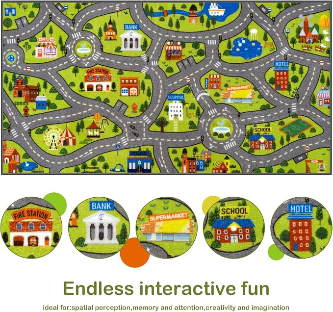 STARUIA Kids Rug Play Mat, 60"x32" Ultra Non-Slip Car Rug for Toddlers, Educational City Road Carpet Car Mat for Kids, Washable Car Kid Rugs for Bedroom Playroom Boys Room Nursery