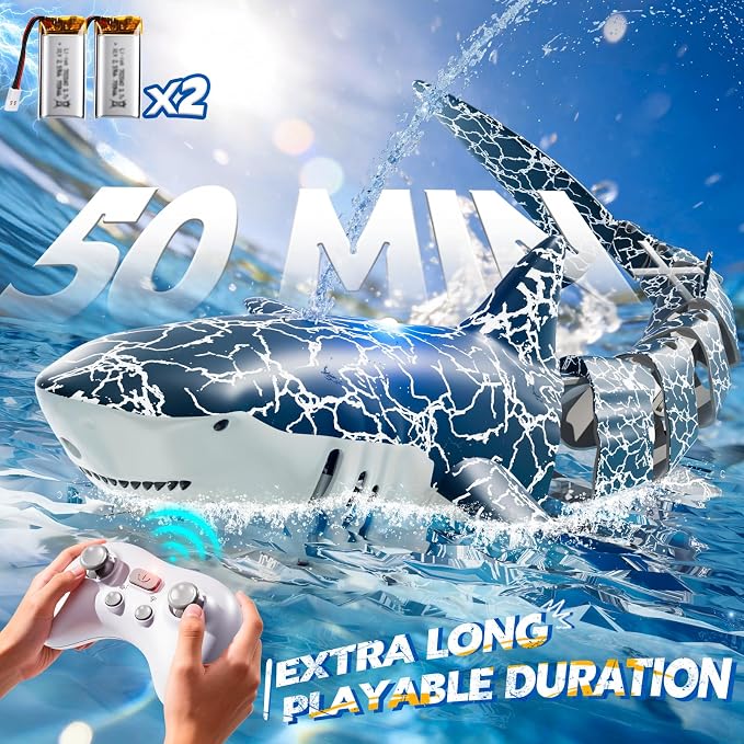 Remote Control Shark Toy for Kids Ages 8-12, 2.4Ghz RC Shark Water Toys with LED Lights for Pool Lake Pond, Swimming Shark Pool Toys for Boys Girls, Toy Shark Gifts for Kids 6 7 8 9 10 Year olds