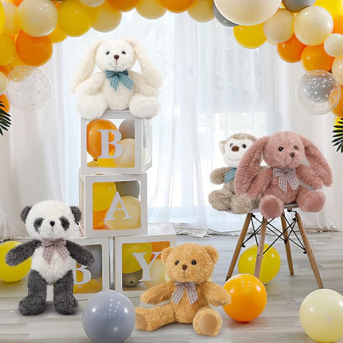 MaoGoLan 13 inch Stuffed Animals Bulk Plush Set Toys Bundle Party Favors for Kids Teens Girls - Soft Teddy Bear, Floppy Bunnies, Monkey, Panda - Baby Shower Decor Gift Mothers Day, 5Pcs