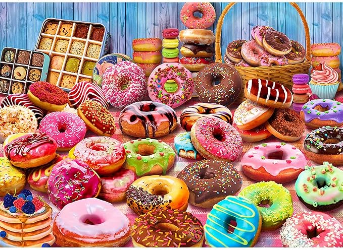 HUADADA Jigsaw Puzzles for Adults 1000 Pieces, Donuts Interlock Perfectly Letter on Back No Dust, Home Decor Birthday Party Gift Toy for Kids Boys Girls Seniors (27.5"x19.6"), 1:1 Poster