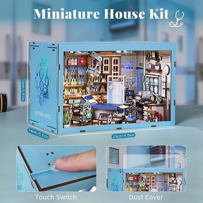 fifijoy Book Nook Kit - DIY Miniature House Doctors Clinic Dollhouse Kit for Adults, Book Nook Tiny House Bookshelf Decor Creative 3D Wooden Puzzle, Gifts for Family, Friends (Doctor's Office)