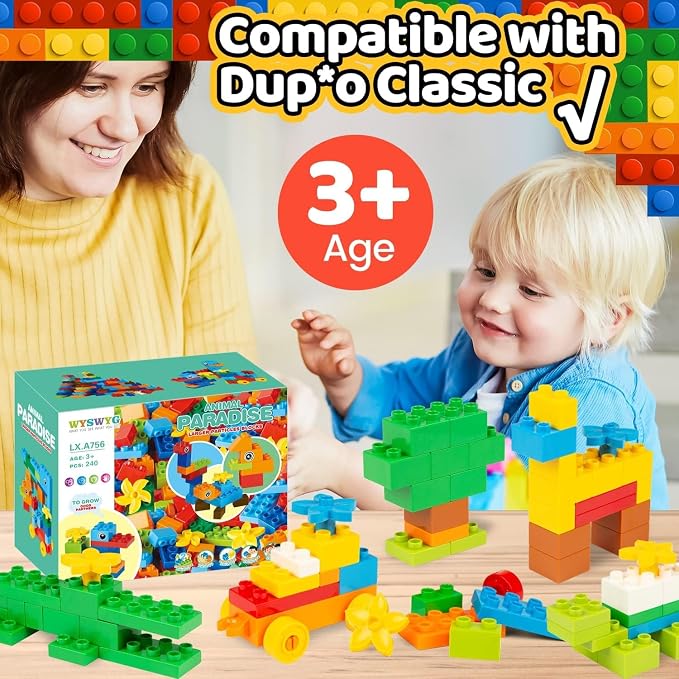 240 Piece Large Building Blocks for Toddlers 3 and up, Classic Building Bricks Set for Kids of All Ages, Compatible with Duplos and Most Brands
