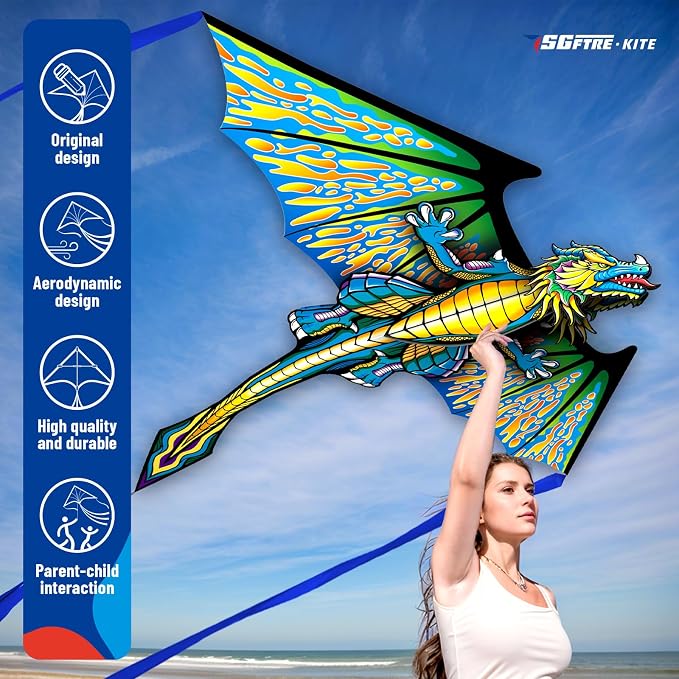 SGftre Complete Kite with Handle, Line & Accessories,Easy to Fly for Kids & Adults, Perfect for Beach, Park, Family Outdoor Activities