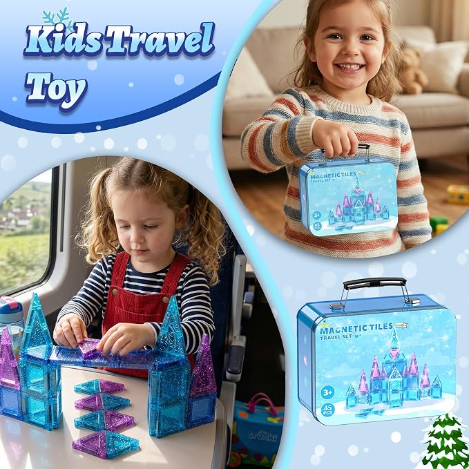 SKTMYY Mini Magnetic Tiles,45 PCS ice Magnet Tiles for Girls,Portable Travel Toys for Kids Ages 3+,STEM Preschool Toys Gift for Girls