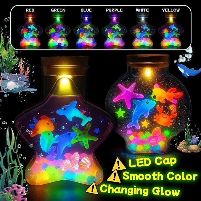 LED Night Light Up, Magic Water Fairy Craft Kit for Kid, Glow-in-The-Dark Magic Gel Water Pets Squishy Kit, Aqua DIY Elf with 18 Molds,100ml Gels, 5L Bucket Christmas Gift Make Your Own Sea World