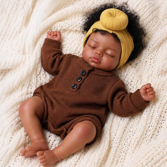 BABESIDE Black Reborn Baby Dolls, 17 Inch Realistic Black Newborn Lifelike Real Life Baby Dolls Soft Vinyl & Cloth Body with Feeding Kit Gift Box for Kids Ages 3+