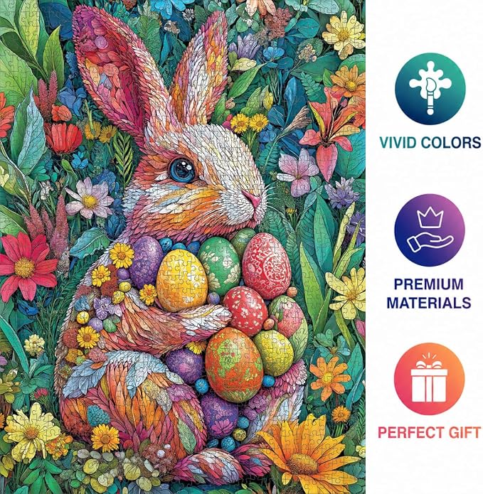 Cross & Glory | 1000 Piece Puzzle for Adults | The Easter Garden Bunny | Egg Rabbit & Botanical Spring Puzzle | Satin Finish | Easter Puzzles for Adults 1000 Pieces Ages 14+