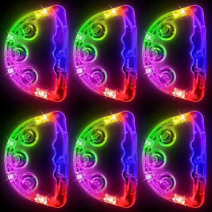 Aywewii LED Tambourines 6 Pack - Glow in The Dark Party Supplies, Light Up Toys Musical Instruments for Kids & Adults, Autism Sensory Toys, Birthday Gifts for Boys & Girls
