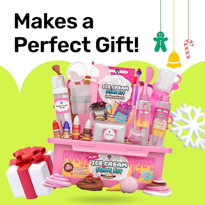 Original Stationery Mini Ice Cream Slime Kit for Girls & Boys Ages 7–12, DIY Slime Making Set with Sprinkles & Strawberry Scent, Fun Ice Cream Craft Toy, Birthday Gift for Kids