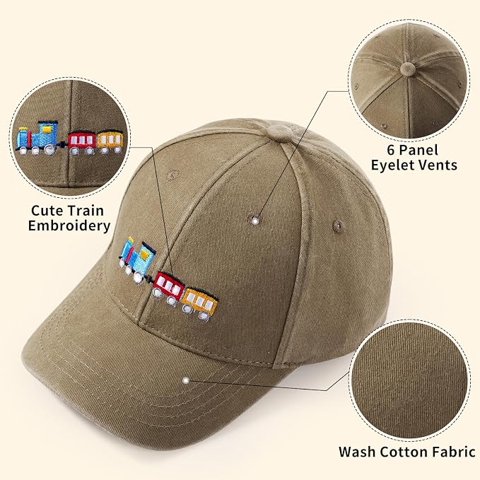 Cute Train Embroidered Kids Baseball Caps Toddler Washed Cotton Vintage Snapback Trucker Hat for Boys Girls 3-8 Years