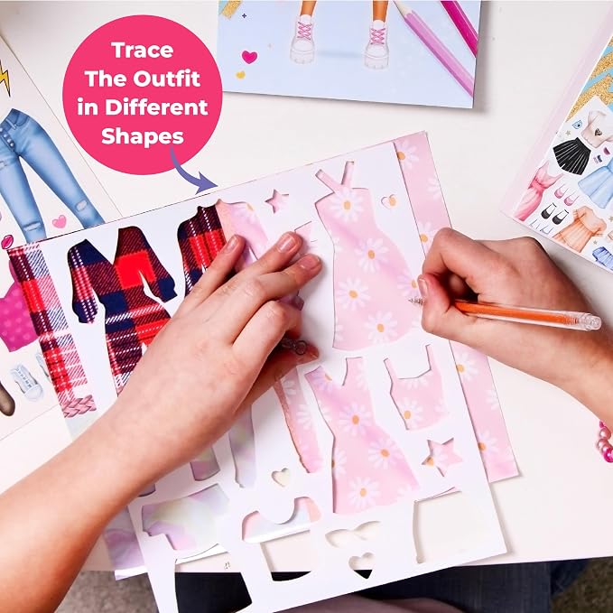 BSCOOL Fashion Studio Dress Up, Drawing, Coloring. Little Designer Creativity Book for Kids 4 and Up with Stickers, Stencils, Textures - Creative Fashion Design Sketchbook for Girls.