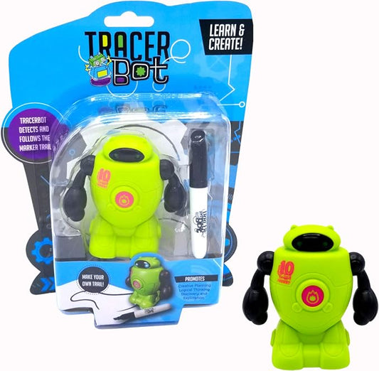 MUKIKIM TracerBot - Green – Mini Inductive Robot That Follows The Black Line You Draw. Fun, Educational, and Interactive STEM Toy with Limitless Ways to Play! Promotes Logic and Creativity Training
