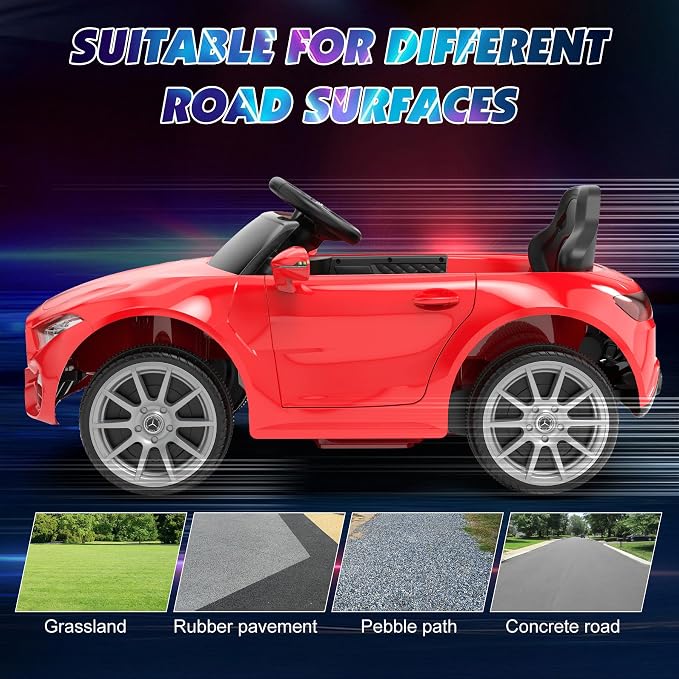 Battery Powered Electric Car Ride On Vehicle Double Doors, Safety Belt,LED Light (SC-Red)