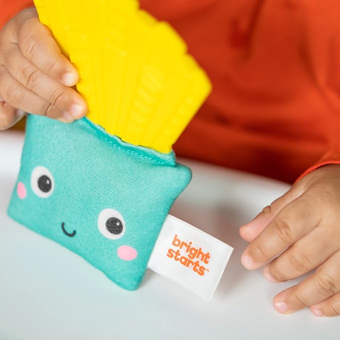 Bright Starts Side of Smiles French Fry Teether Toy with Crinkle Textures, Baby Teething Toy, BPA Free, Unisex, 3 Months+