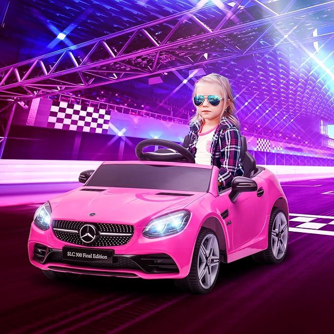 Aosom Mercedes SLC 300 Licensed 12V Ride On Car for Kids with Remote Control, 2 Speeds, Battery Powered Kids Electric Car with Music, Lights, Suspension for 3-6 Years Old, Pink