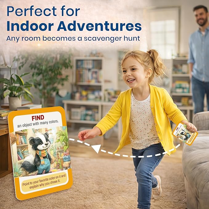 QUOKKA Scavenger Hunt Game for Kids Ages 4–8 – Indoor Adventure Card Set with 100 Tasks for Rainy-Day Play, Home & Classroom Learning Activities
