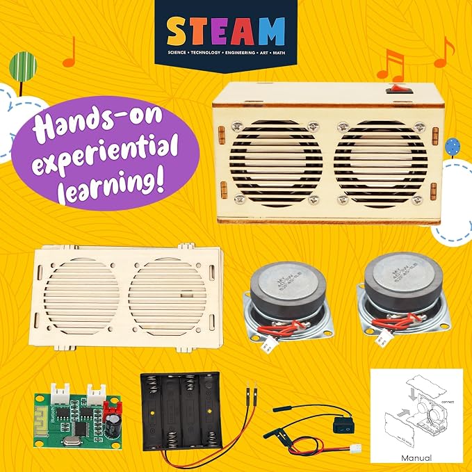 DIY Bluetooth Speaker Kit, Stem Projects for Kids Ages 8-12, Science STEM Kits for Kids Ages 10-12-14-16, Gifts for 9 10 11 12 13 14 15 16 Year Old Boys Teens (Wood)