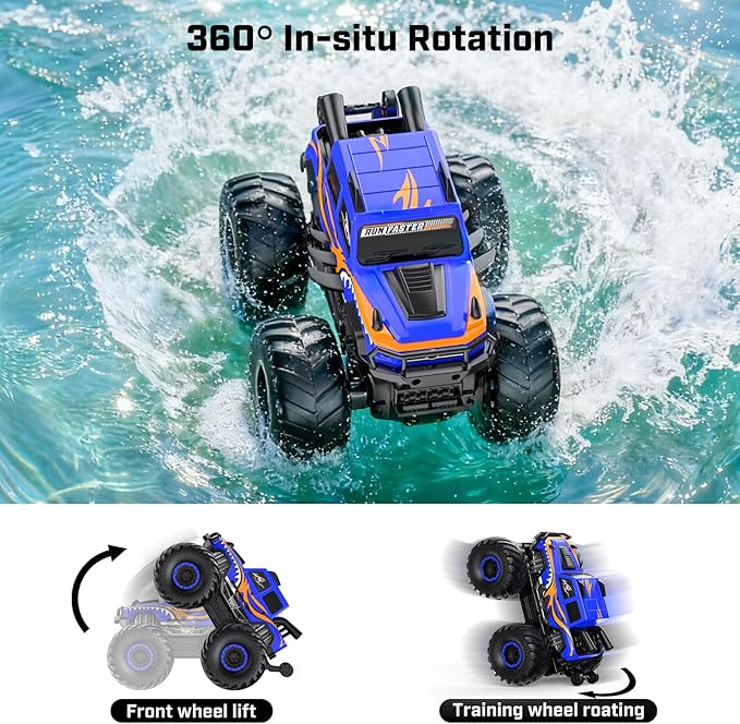 WayEee Remote Control Car Toys for Kids 6+, RC Car Waterproof Monster Truck Toys, Amphibious 4X4 Pickup, All Terrain Off-Road Vehicles, 2.4GHz Remote Control, 1/18 Scale RC Truck Boys Gifts/Blue
