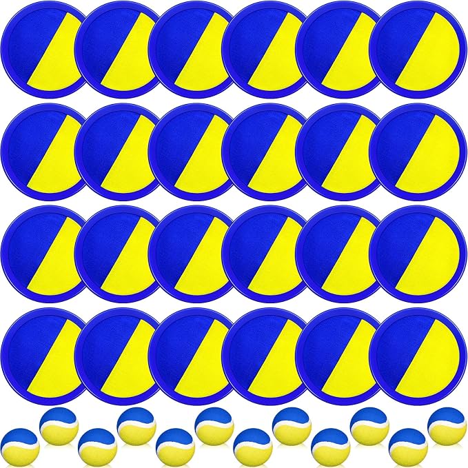 Charniol Kids Toys Toss and Catch Game Set Beach Outdoor Ball Sports Games Toss and Catch Ball Nylon Toys for Adults Kids(Yellow Blue,24 Paddles 12 Balls)