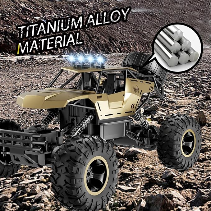 Jiakora RC Off Road Truck with Durable Metal Body, 1:12 Remote Control Monster Truck, LED Headlights All-Terrain Monster RC Car, Birthday for Kids Boys 8-12